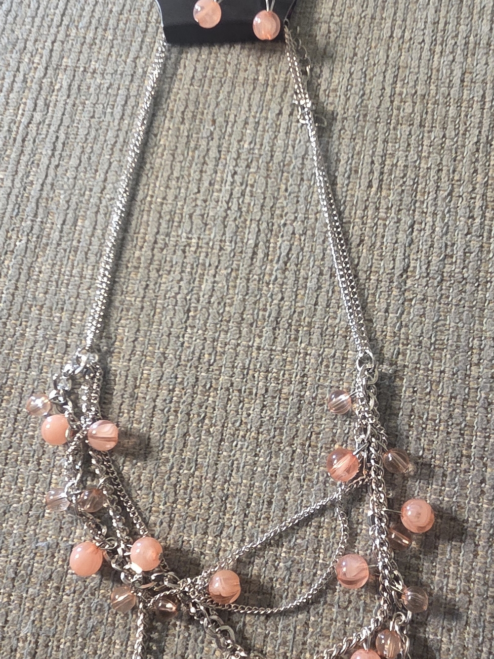 paparazzi Silver-Tone Layered Necklace with Peach-Pink Beads